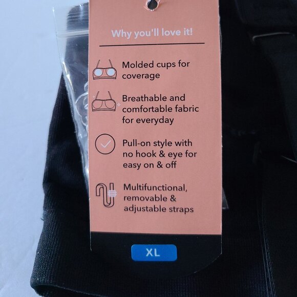 SHAPERMINT ESSENTIALS CONVERTIBLE STRAPLESS BANDEAU BRA - BLACK- SIZE XL/TG - Picture 11 of 13